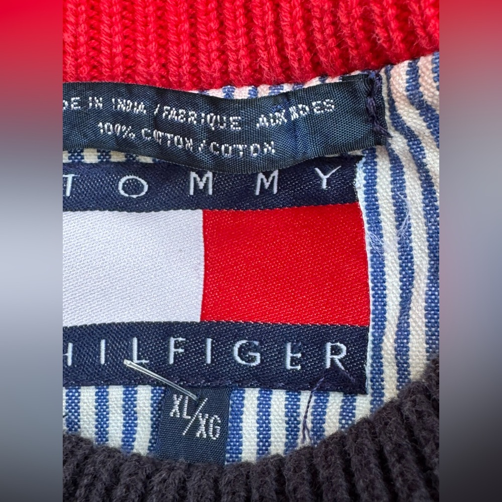 Tommy Hilfiger Red and Navy Striped Crewneck Sweater - Picture 5 of 5